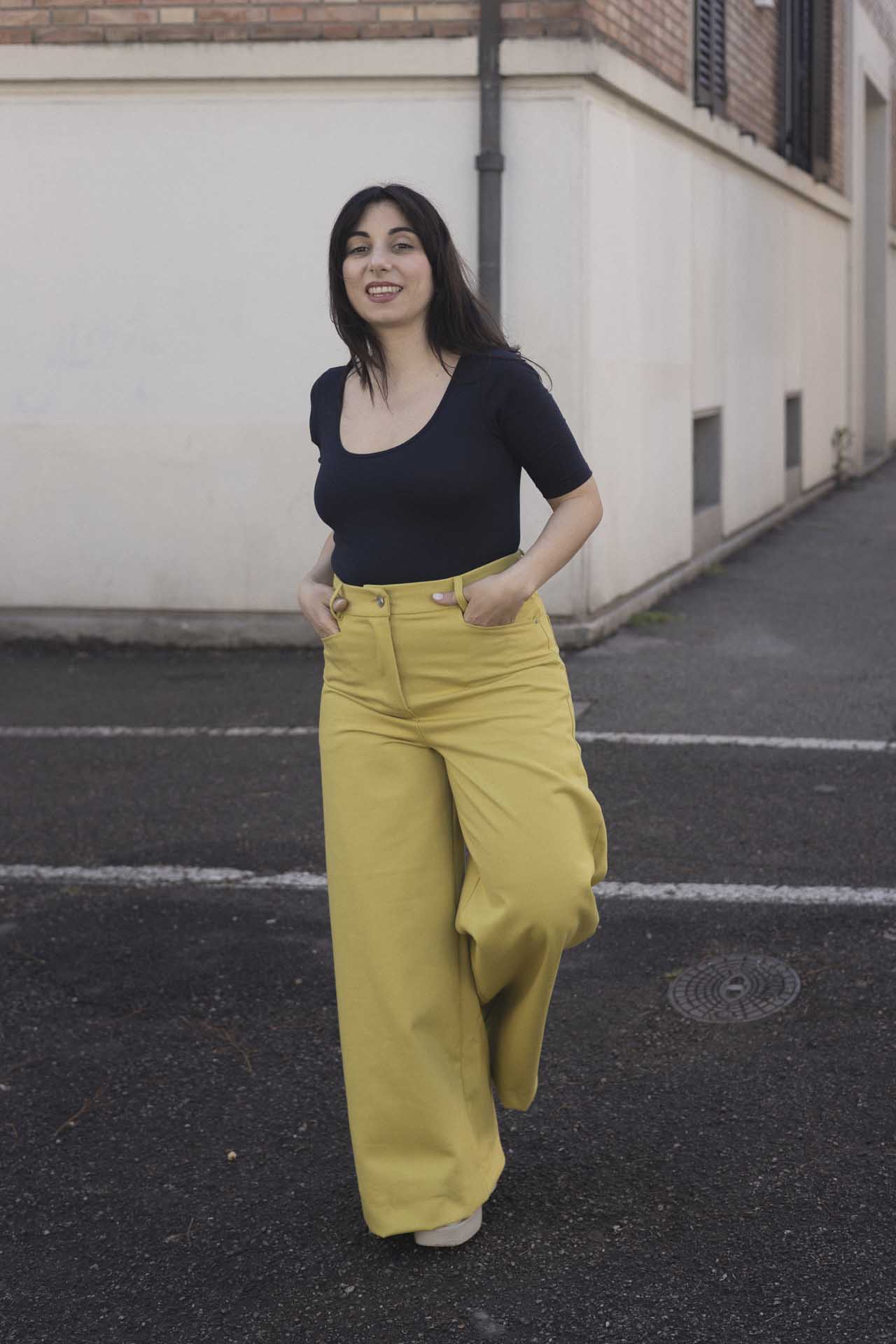 Pantalone palazzo jeans lime