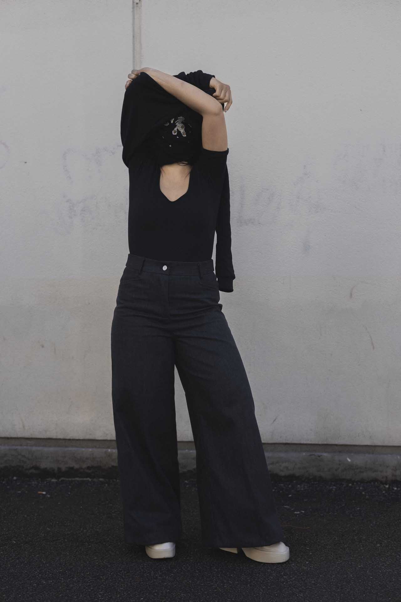 Pantalone palazzo jeans nero