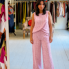 Completo Vichy quadretti pantaloni e top rosa